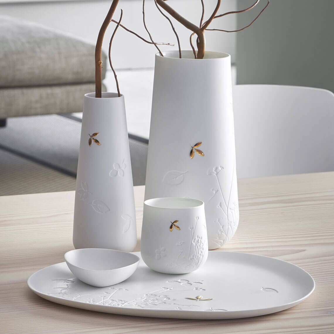 Rader Porcelain Stories Leaf Vase and Tealight Holder Set