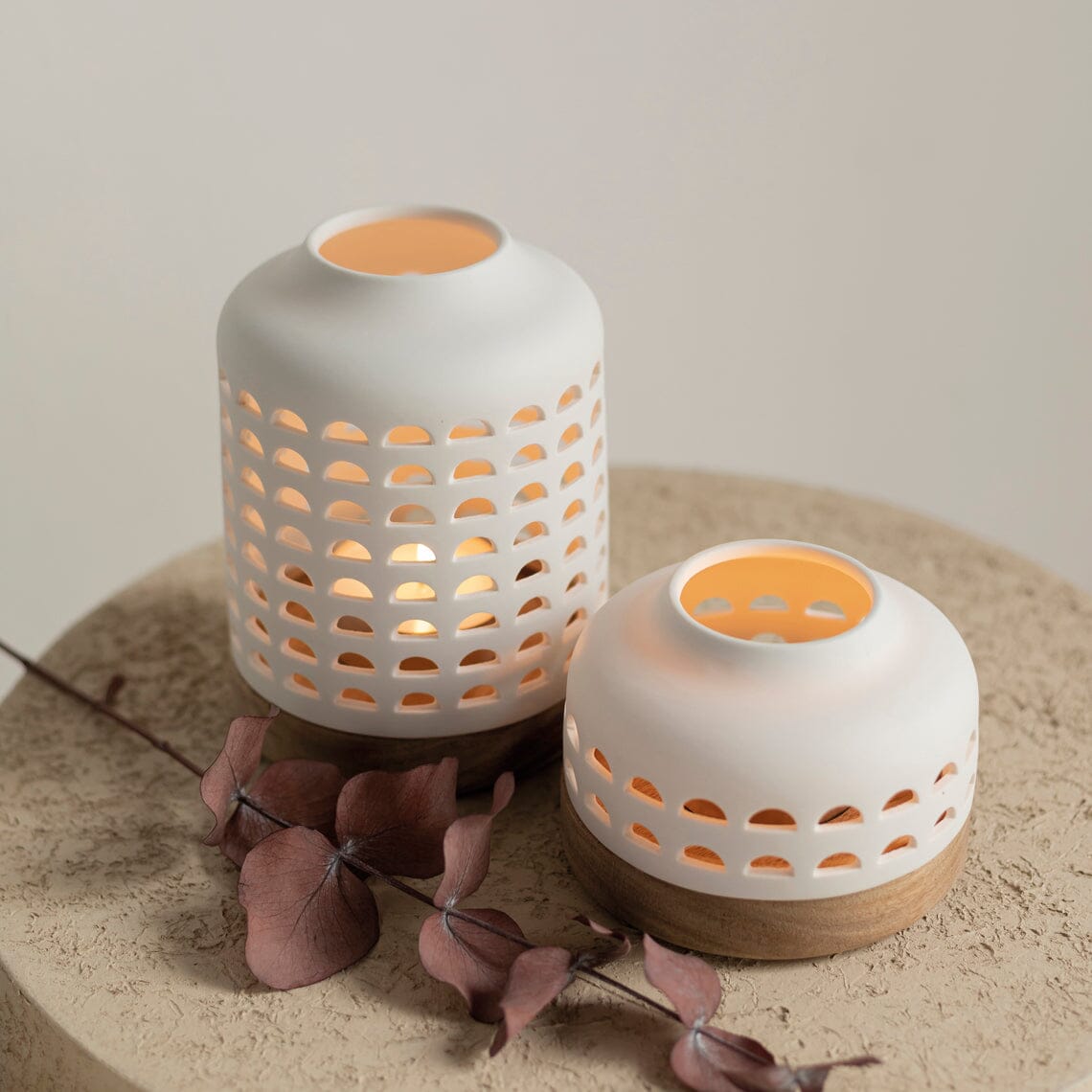 Rader Porcelain & Acacia Wood Lantern Set of 2