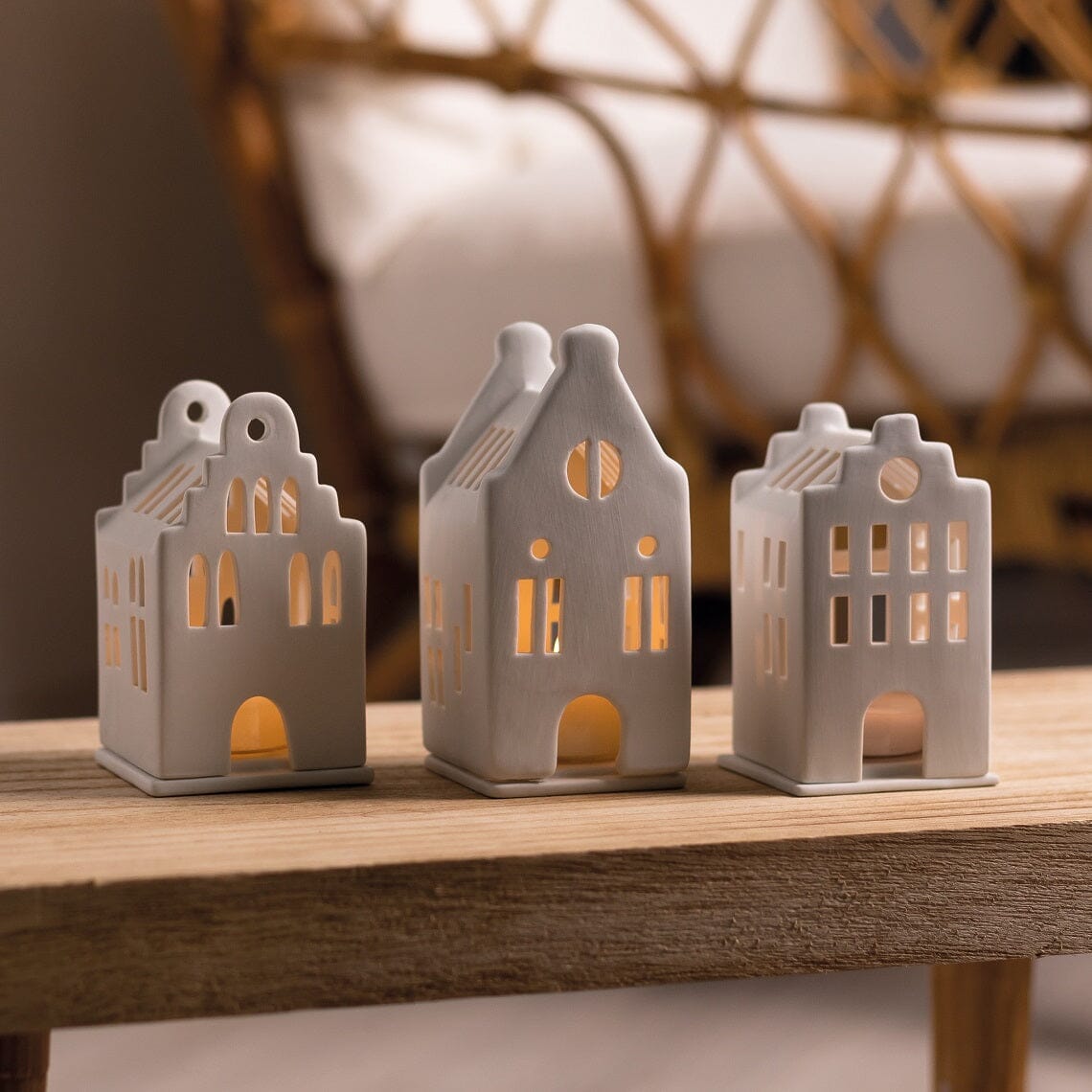 Rader Porcelain Village Stepped Gable Roof House Set of 3