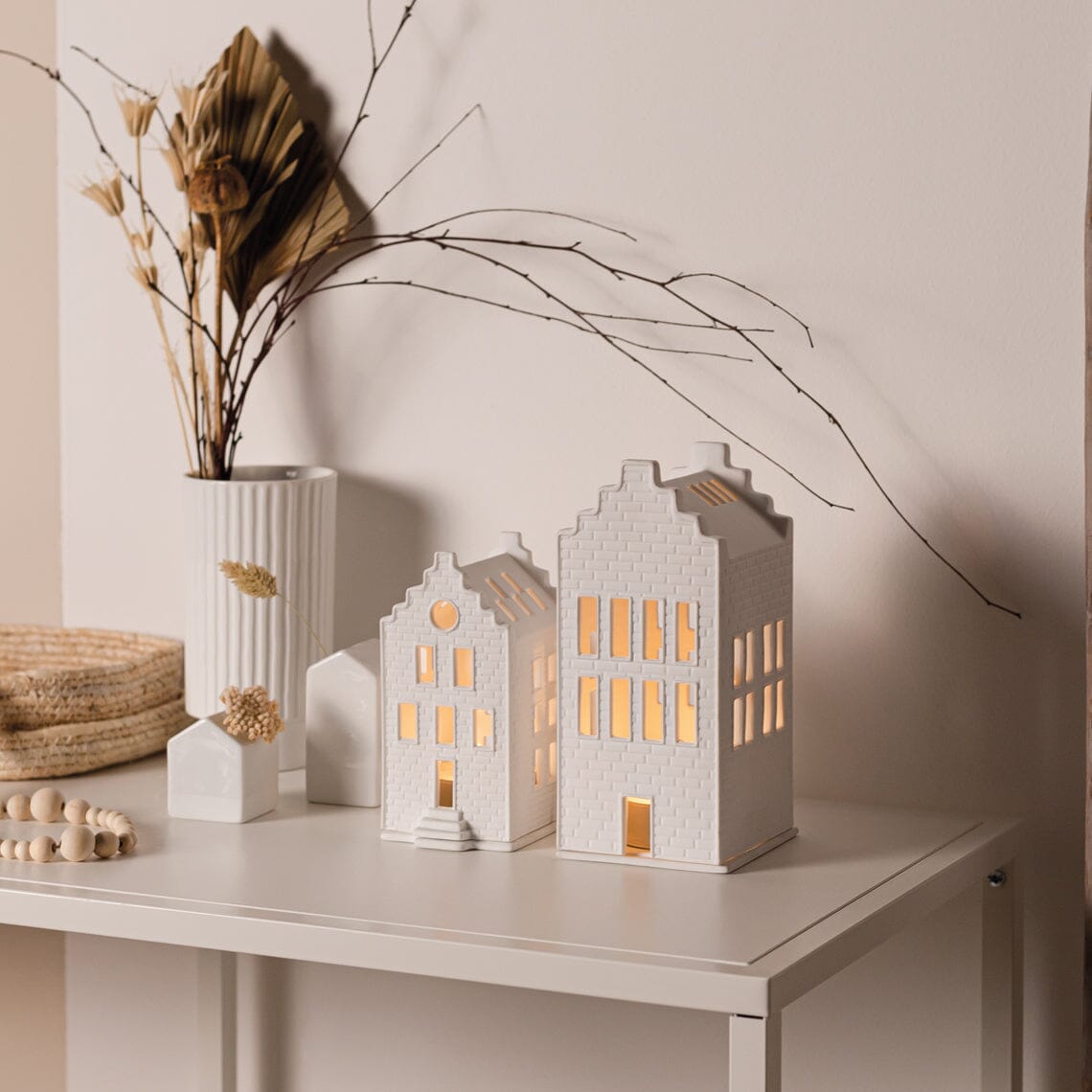 Rader Porcelain Village Set of Brick Houses with Stepped Gables