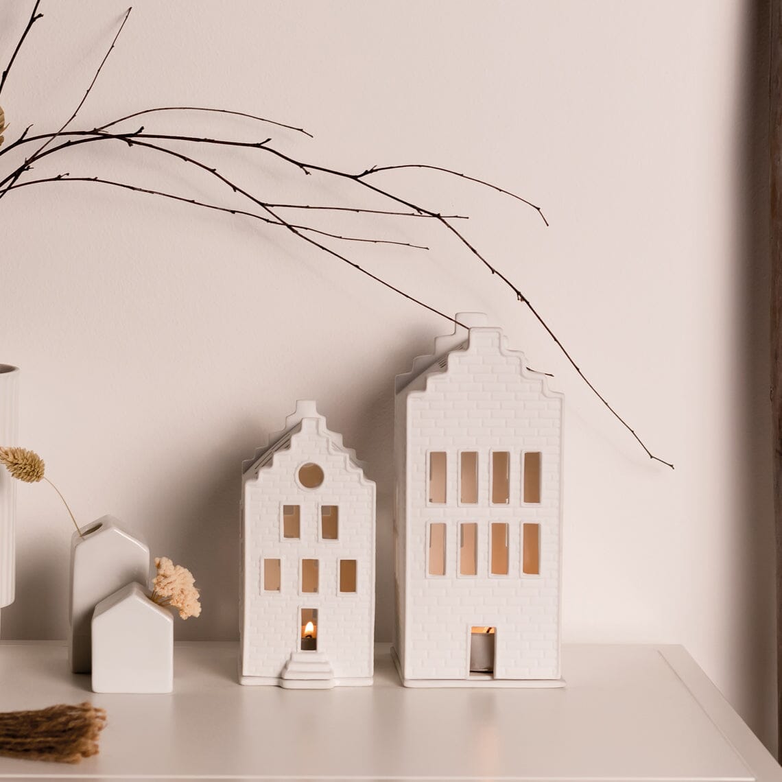 Rader Porcelain Village Set of Brick Houses with Stepped Gables