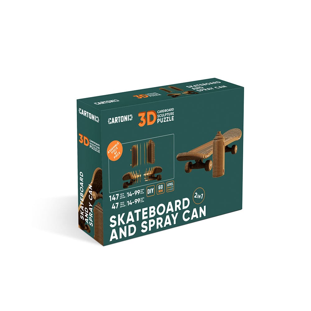 Scateboard and Spray Can 3D Puzzle Cardboard Sculpture by Cartonic