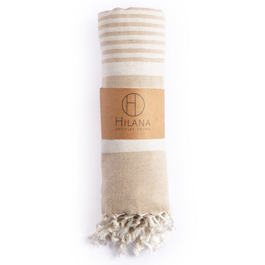 Hilana Fethiye Beige Striped Blanket Throw