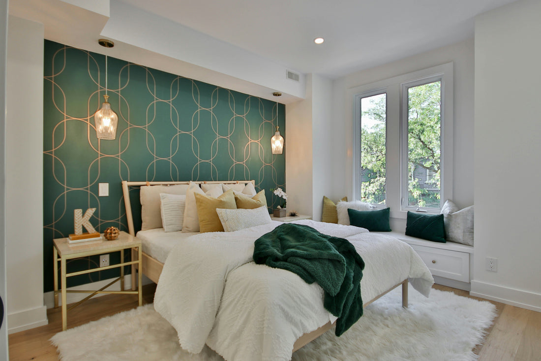 Bedroom with elegant lighting design and natural light