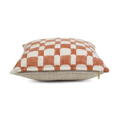 Checkered Block Printed Pillow in Rust