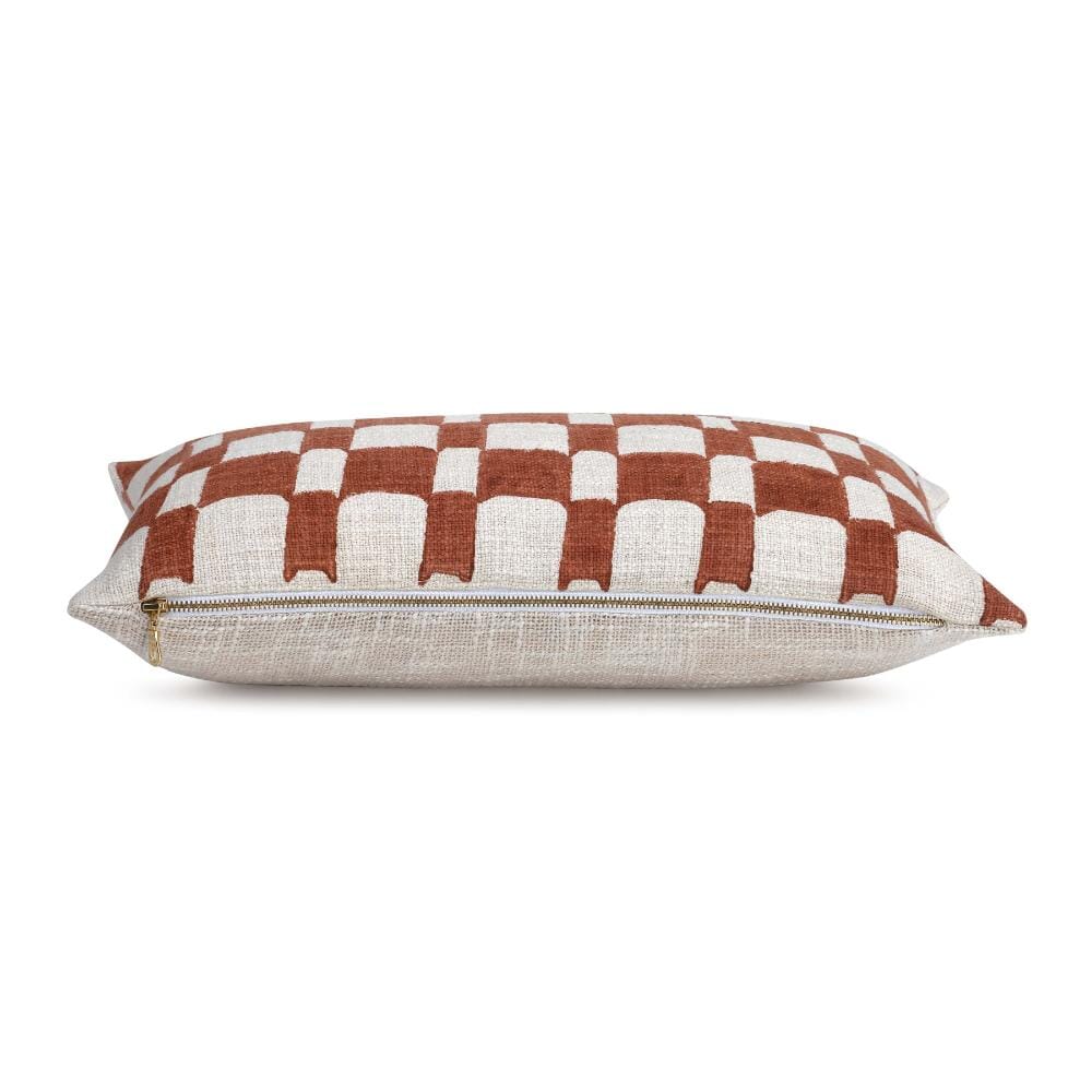 Checkered Block Printed Pillow in Rust