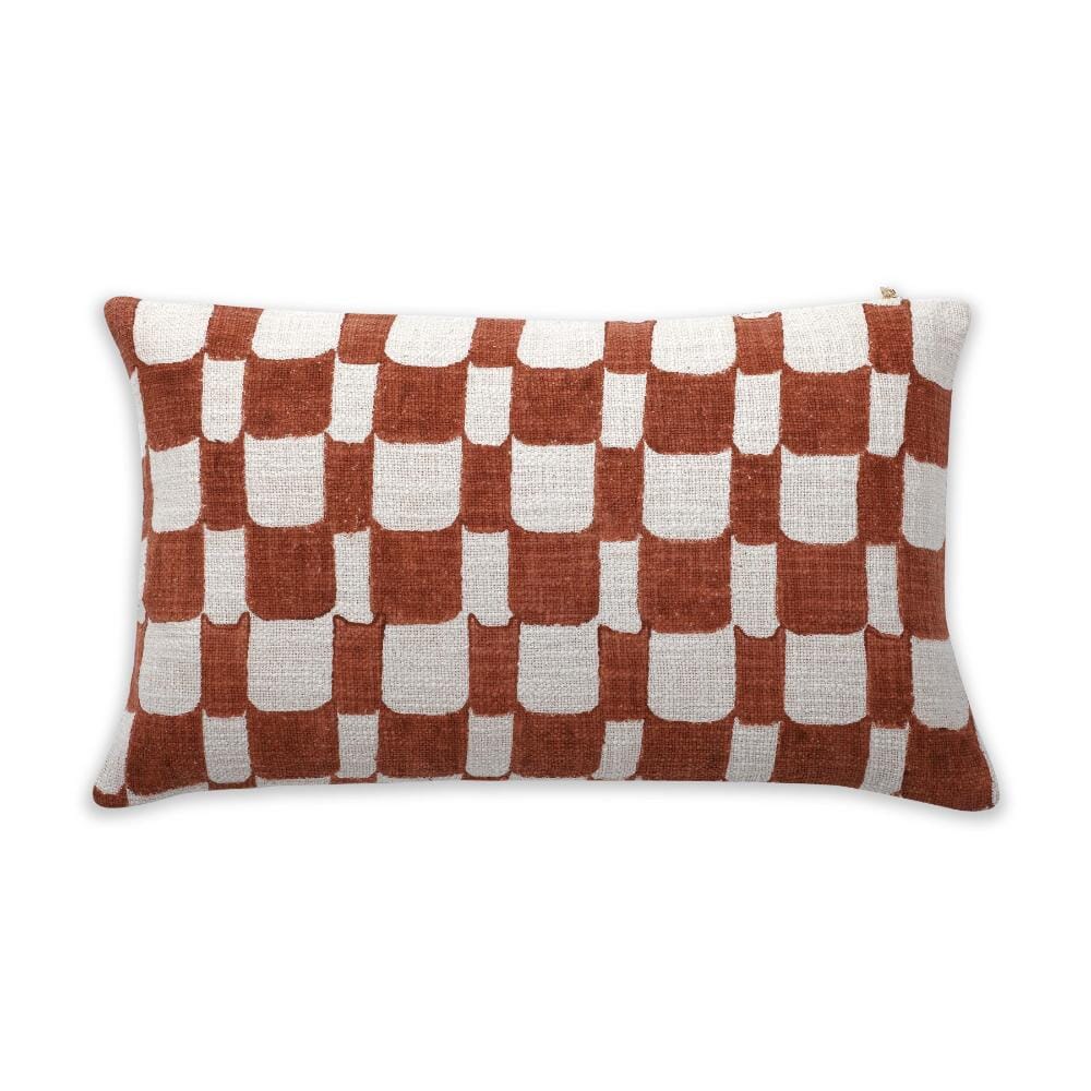 Checkered Block Printed Pillow in Rust