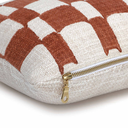 Checkered Block Printed Pillow in Rust