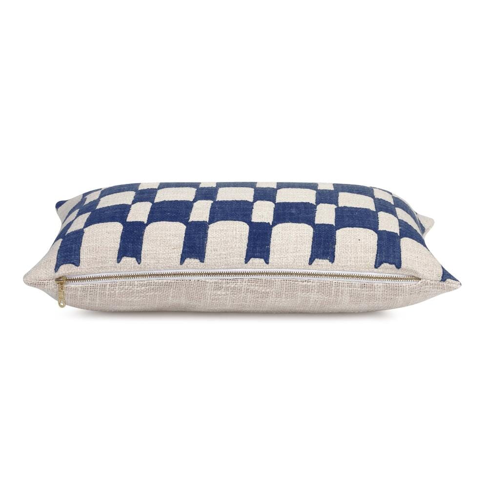 Checkered Block Printed Pillow in Indigo