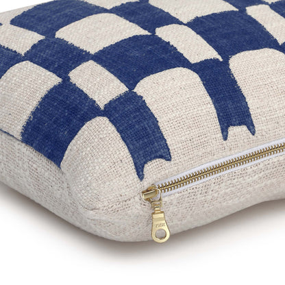 Checkered Block Printed Pillow in Indigo