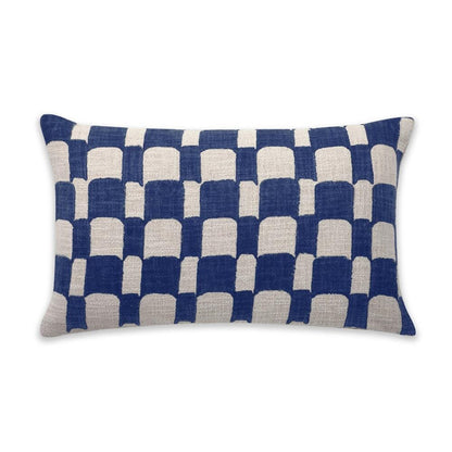 Checkered Block Printed Pillow in Indigo