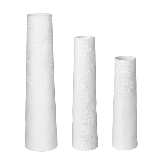 Rader Poetic Space Porcelain Vases With Embossed Flower Names Set of 3