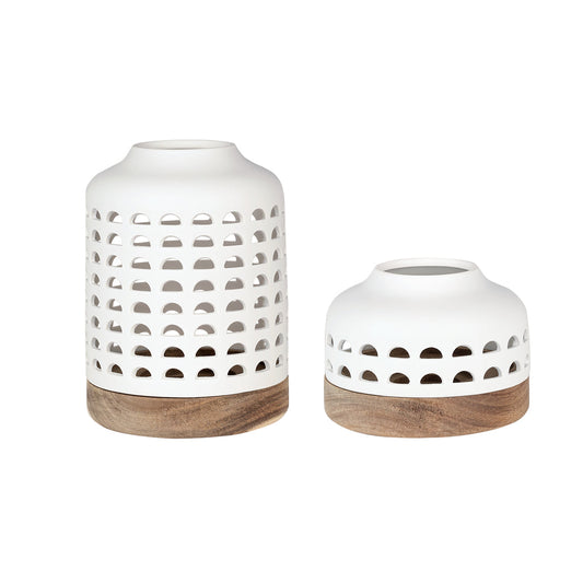 Rader Porcelain & Acacia Wood Lantern Set of 2