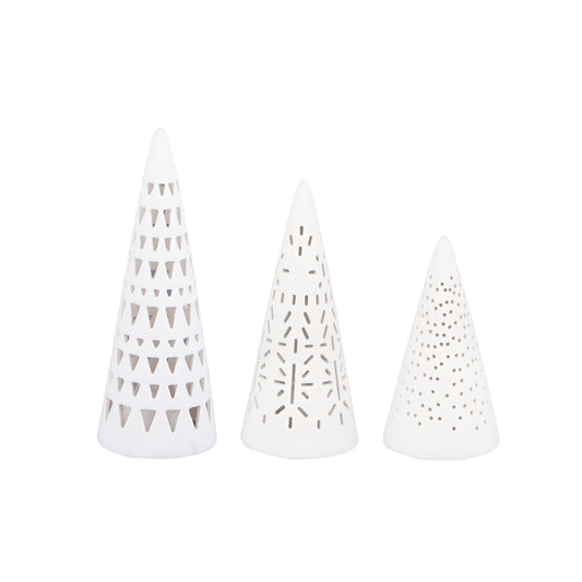 Rader Porcelain Village Mini Fir Tree Set of 3 with LED Lights