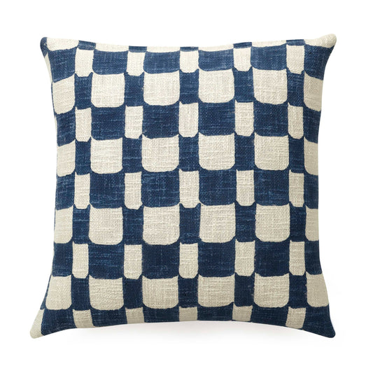 Checkered Block Printed Pillow in Indigo