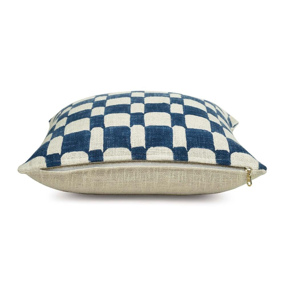 Checkered Block Printed Pillow in Indigo