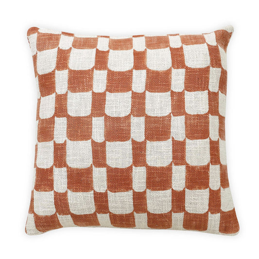 Checkered Block Printed Pillow in Rust