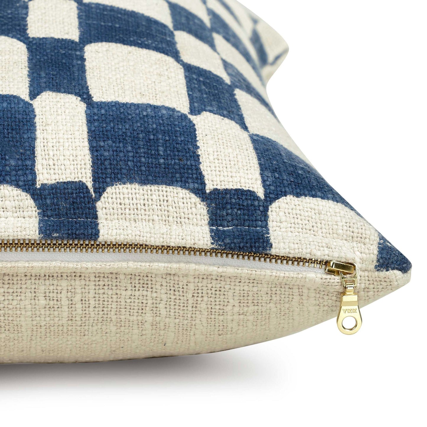 Checkered Block Printed Pillow in Indigo