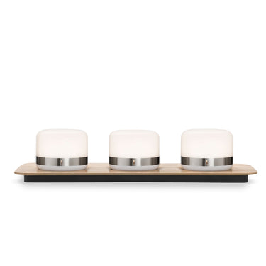 Luna Firefly Portable Frosted Tea Lights with Dark Bronze Band and White Oak Charging Tray