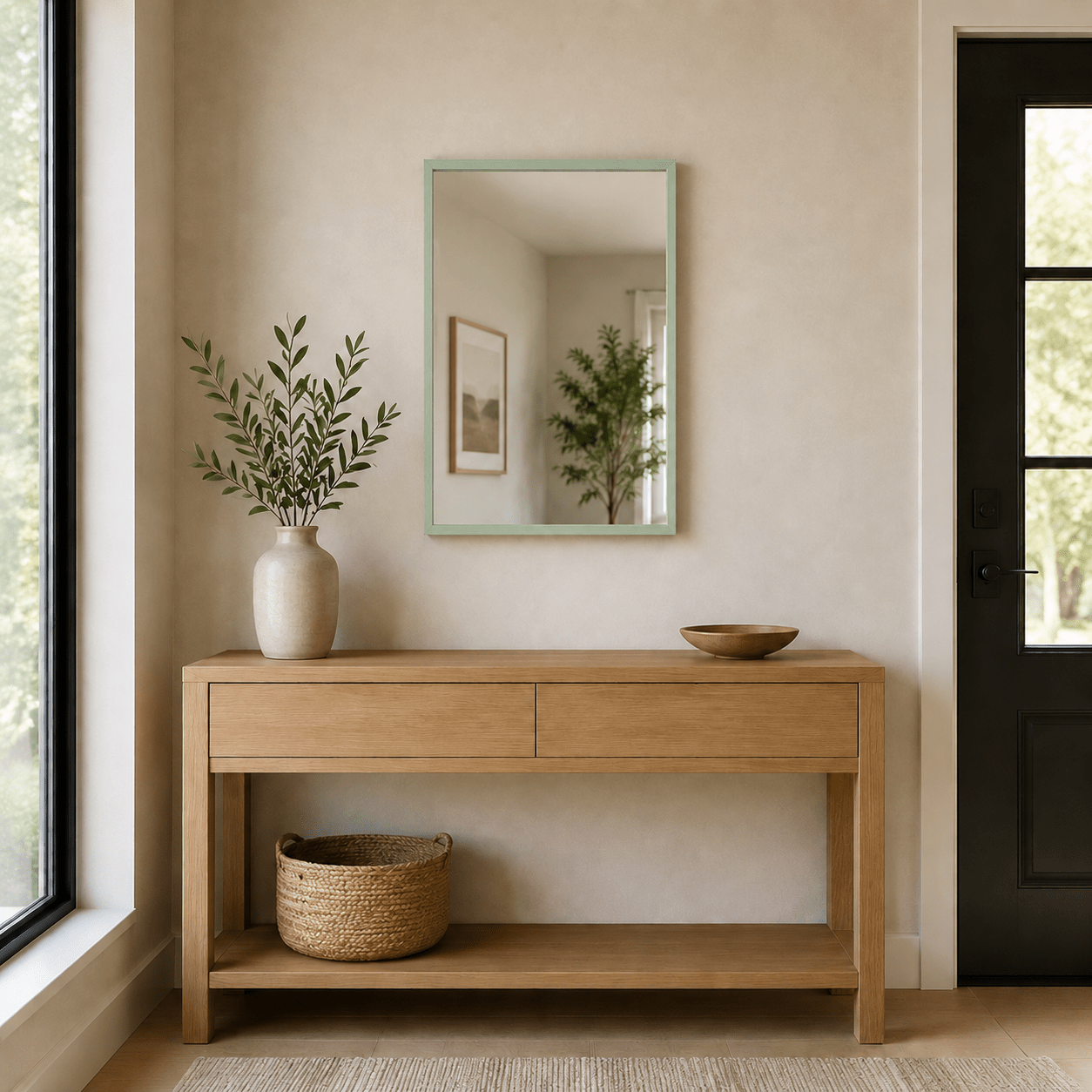 Wall Art Mirror Framed in Mint Wood