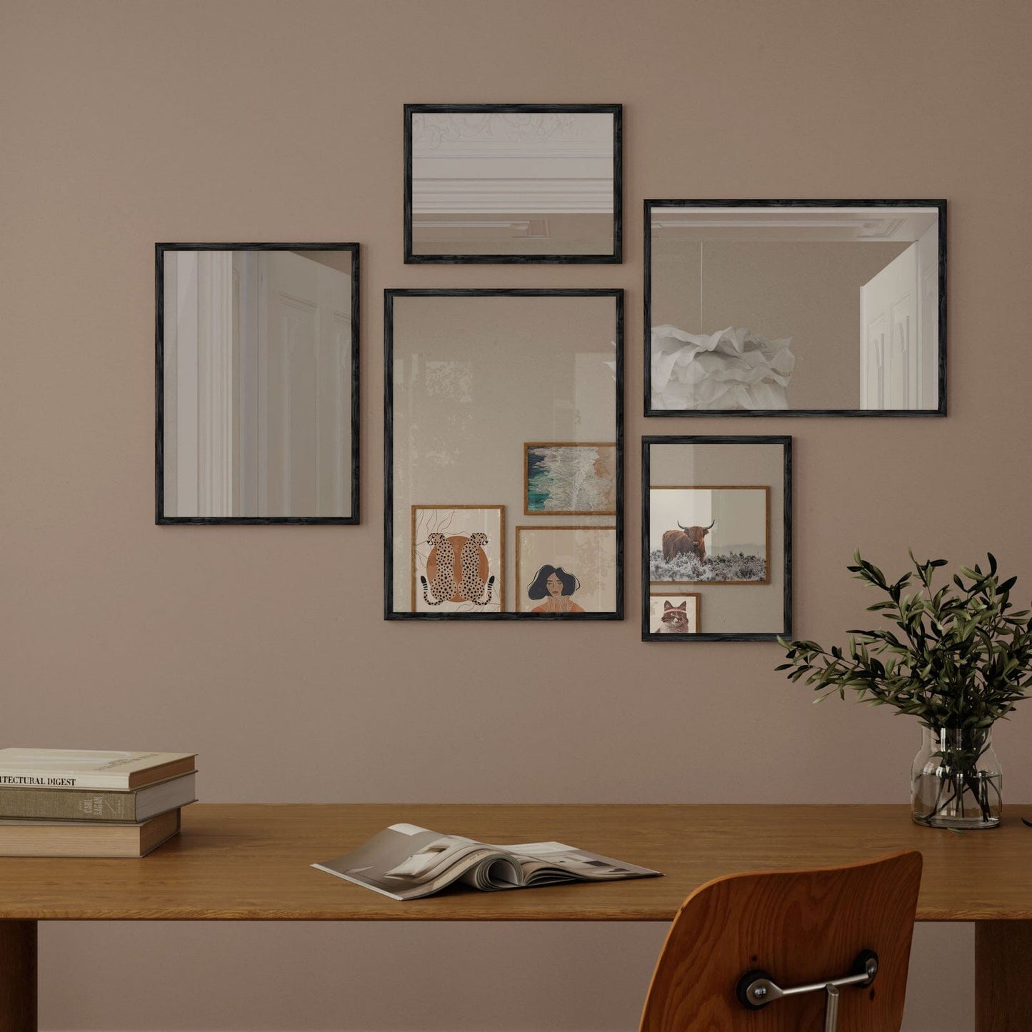 Wall Art Mirror Framed in Black Wood
