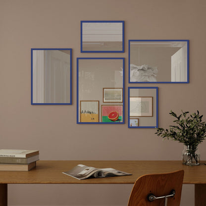 Wall Art Mirror Framed in Blue Wood