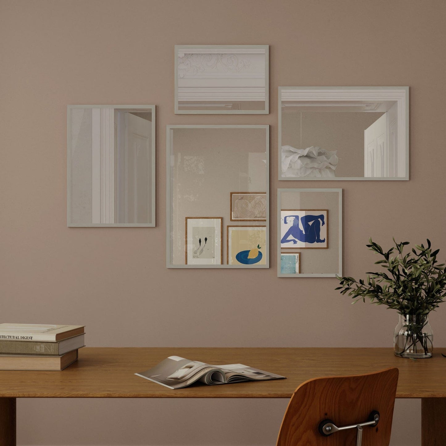 Wall Art Mirror Framed in Cashmere Wood