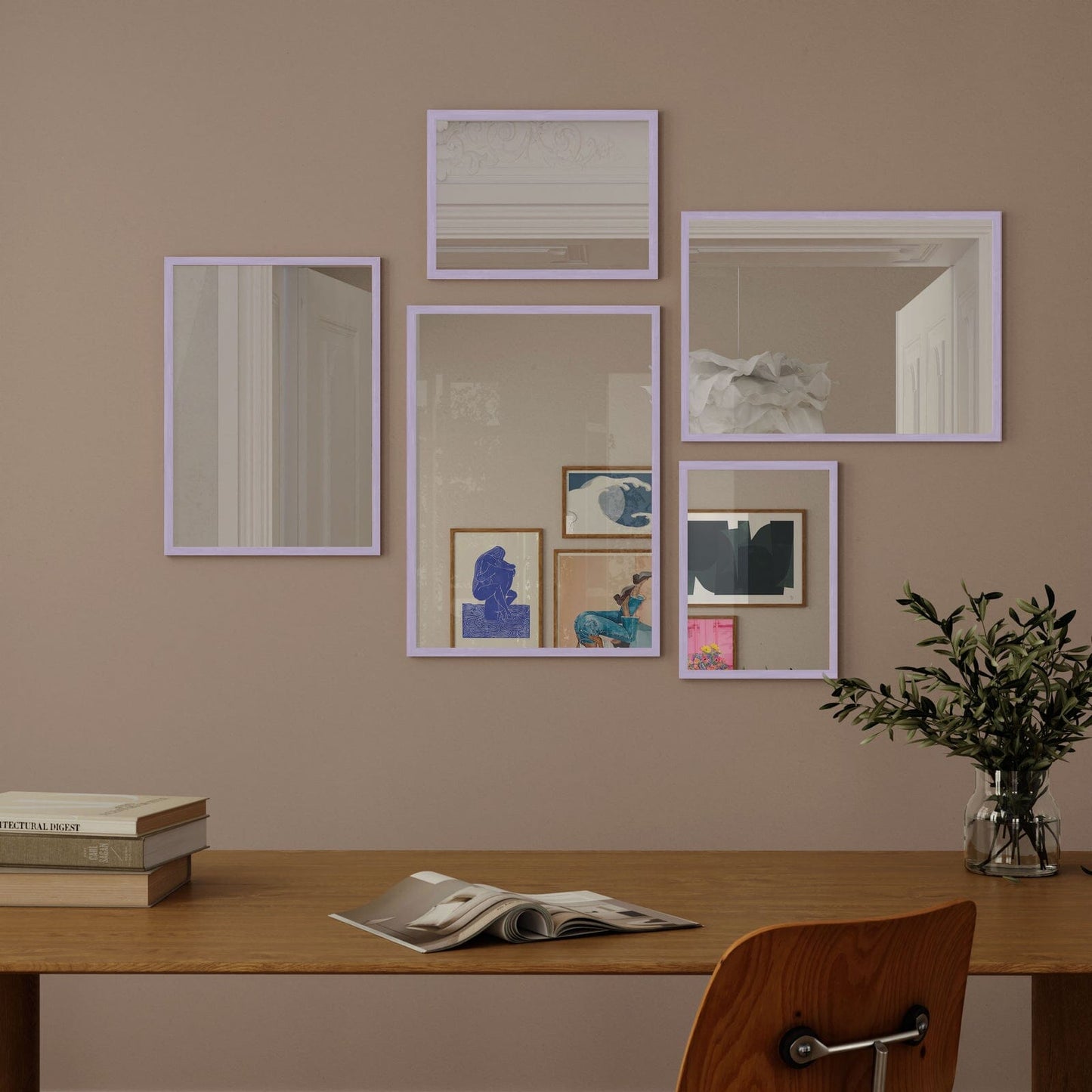 Wall Art Mirror Framed in Lilac Wood