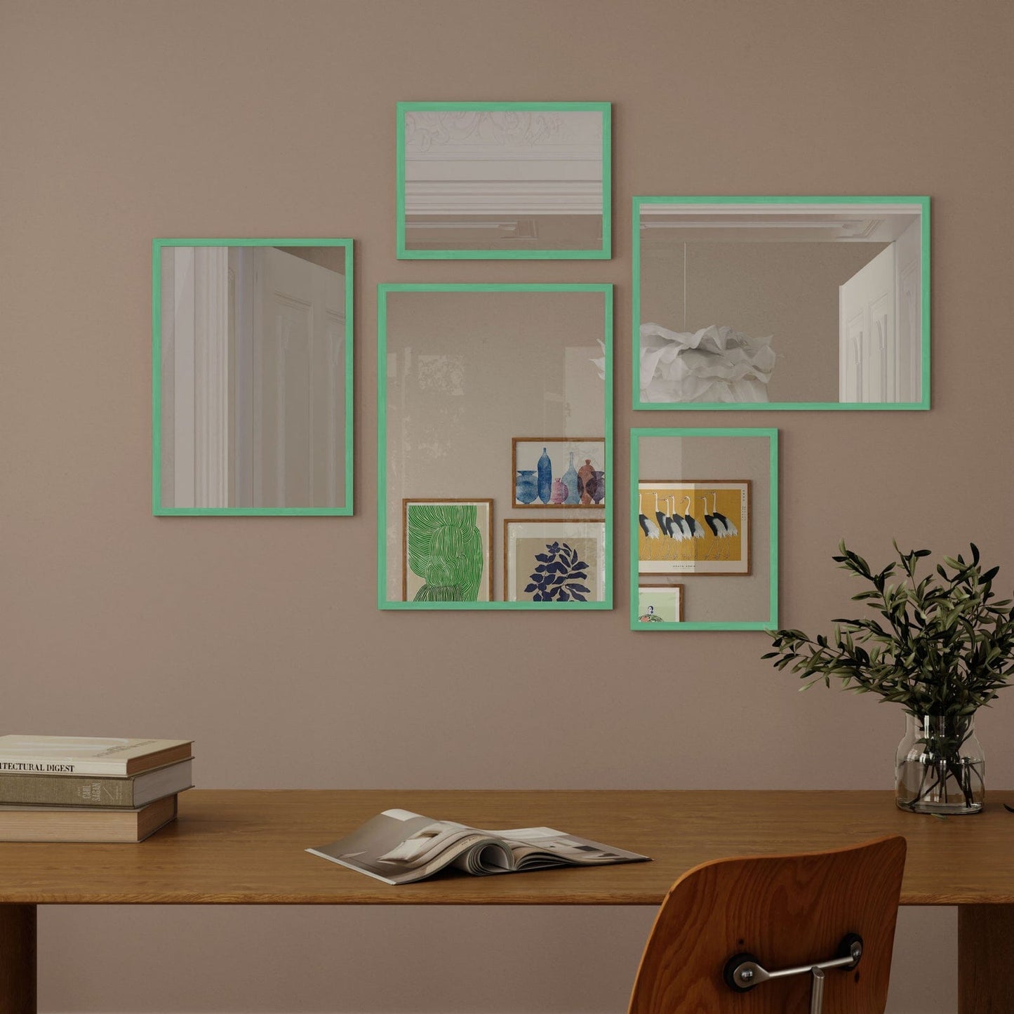Wall Art Mirror Framed in Mint Wood