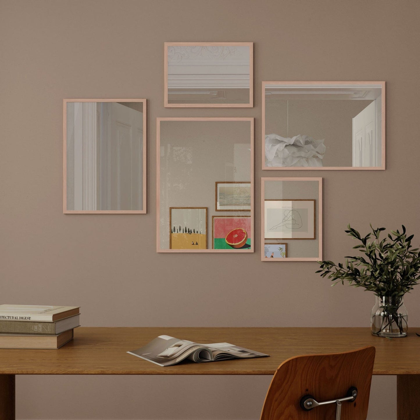 Wall Art Mirror Framed in Rose Wood