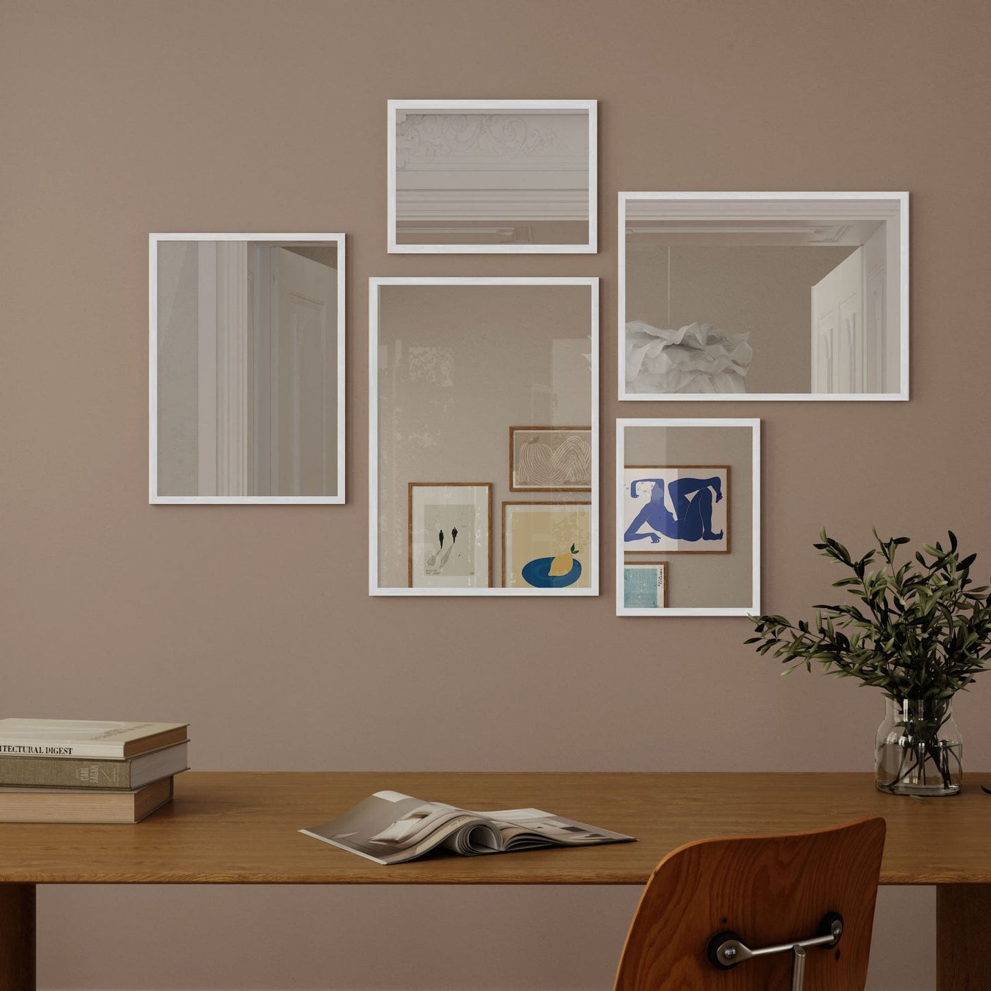 Wall Art Mirror Framed in White Wood