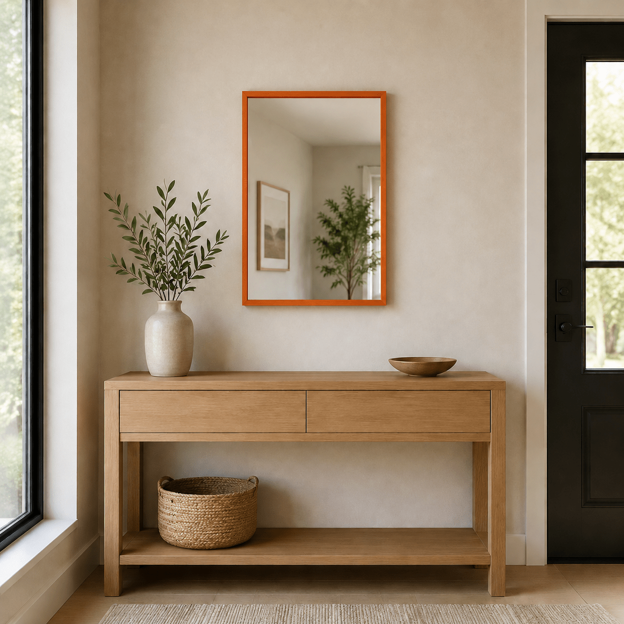Wall Art Mirror Framed in Orange Wood
