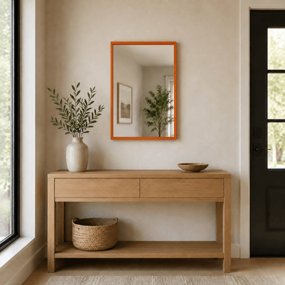 Wall Art Mirror Framed in Orange Wood