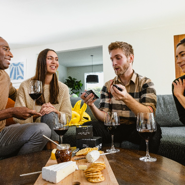 Group of people in the living room play game