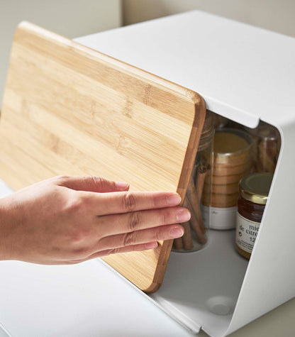 Yamakazi Steel Bread Box With Wooden Cutting Board Lid