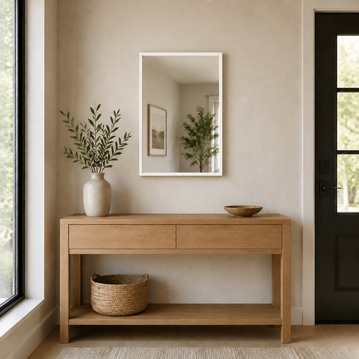 Wall Art Mirror Framed in White Wood
