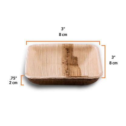 Palm Leaf Square Bowls 3.5 Inch - 3oz Mini (Set of 25/50/100)