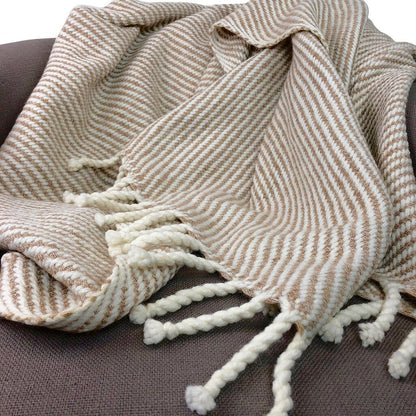 Handmade Alpaca Throw in Chunky Camel Stripe